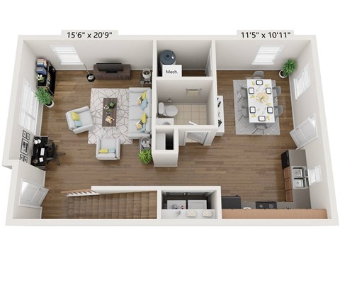Floor plan for 3 beds, 1.5 baths, 1376 sqft